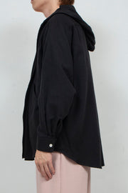 Cotton Silk Nep Yarn Hooded Shirt BLACK