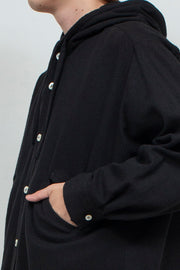 Cotton Silk Nep Yarn Hooded Shirt BLACK
