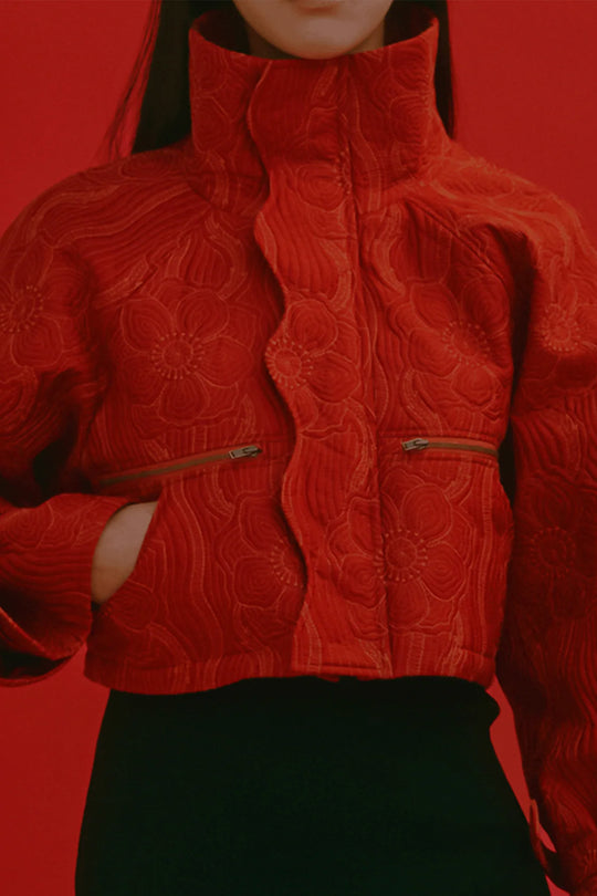 Anemone quilted cropped jacket RED