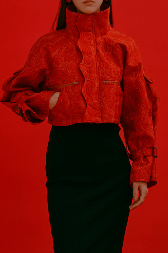 Anemone quilted cropped jacket RED