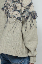 Thread knitting intarsia sweater  IVORY