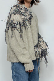 Thread knitting intarsia sweater  IVORY