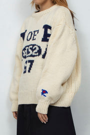 Hand Knit College Sweater OFF WHITE