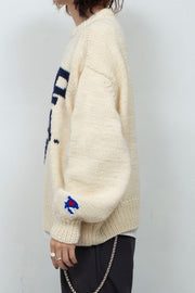 Hand Knit College Sweater OFF WHITE