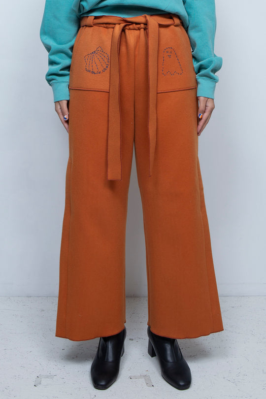Ghost / embroidery cashmere pajama trousers "PIZZA"