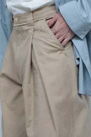 Cut-off Piping Layered Tack Twill Pants BEIGE