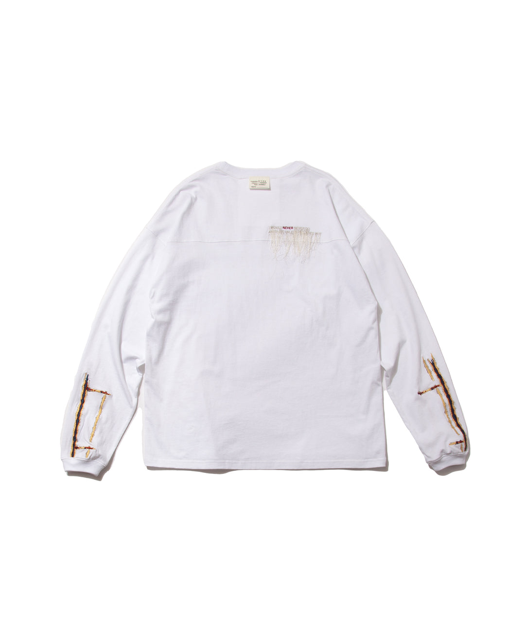 "TEE-NS".01 Fringe Embroideried Long Sleeve T WHITE