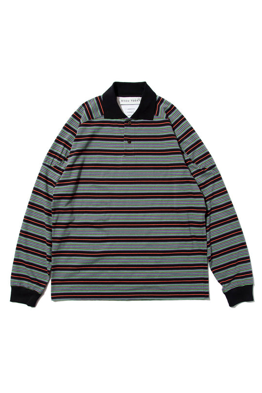 "ROESIE's" Nostalgic Border Polo Shirt BLACK