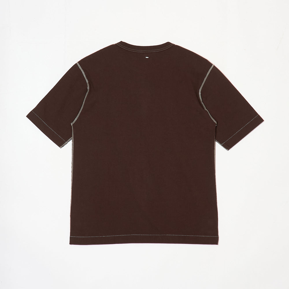 CONTRAST STITCH T-SHIRT BROWN