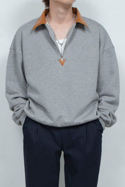 "BROTHERS" Eco-Leather Heavy Weight sweat M.GRAY