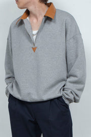 "BROTHERS" Eco-Leather Heavy Weight sweat M.GRAY