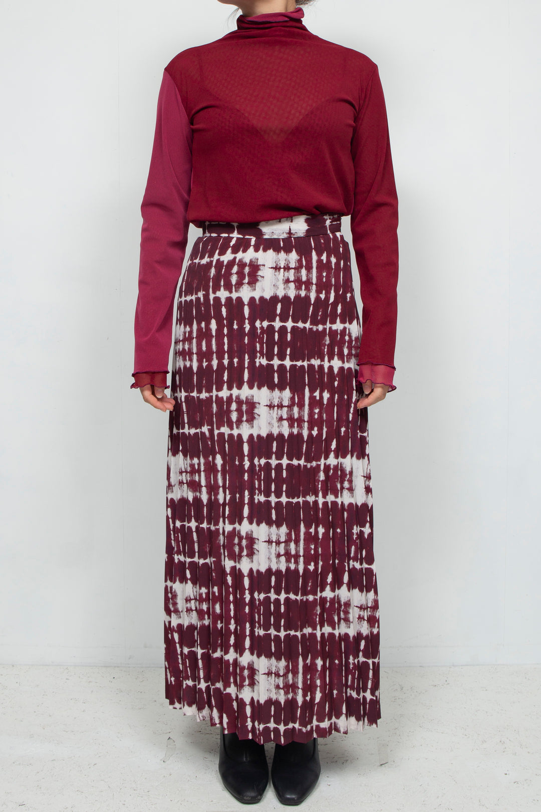 printed pleated skirt RED