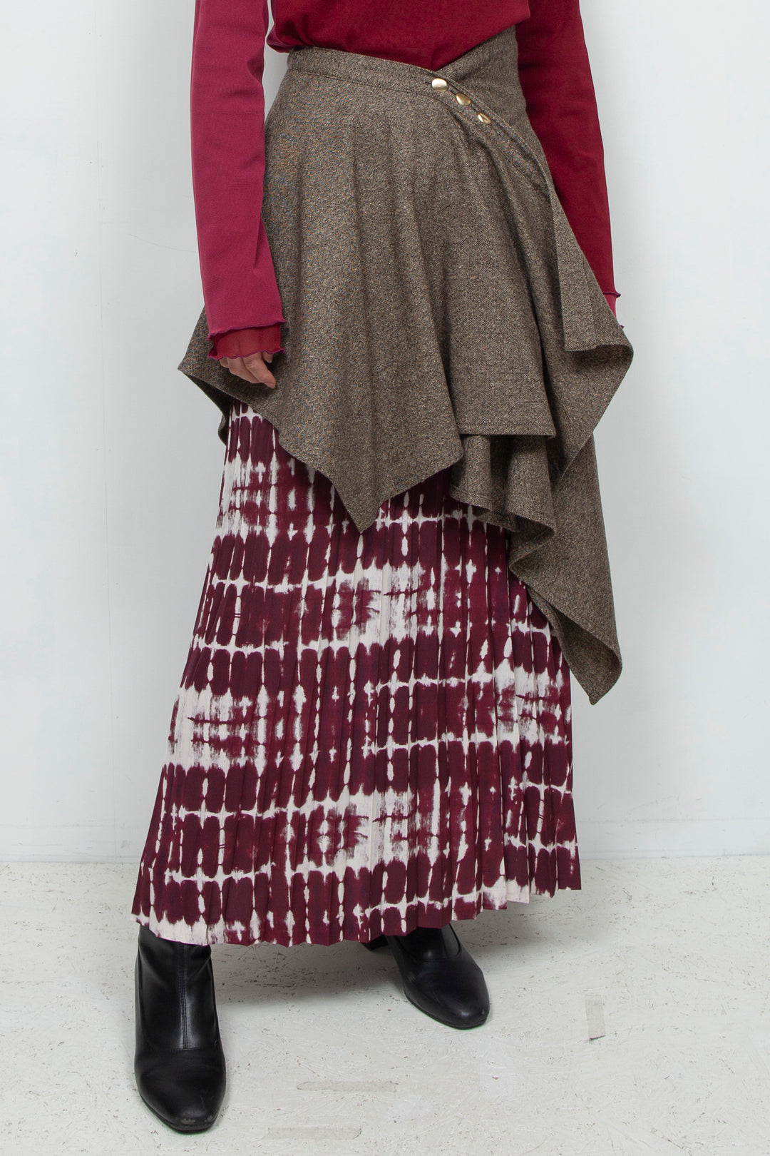 wool shaped rolled skirt BROWN