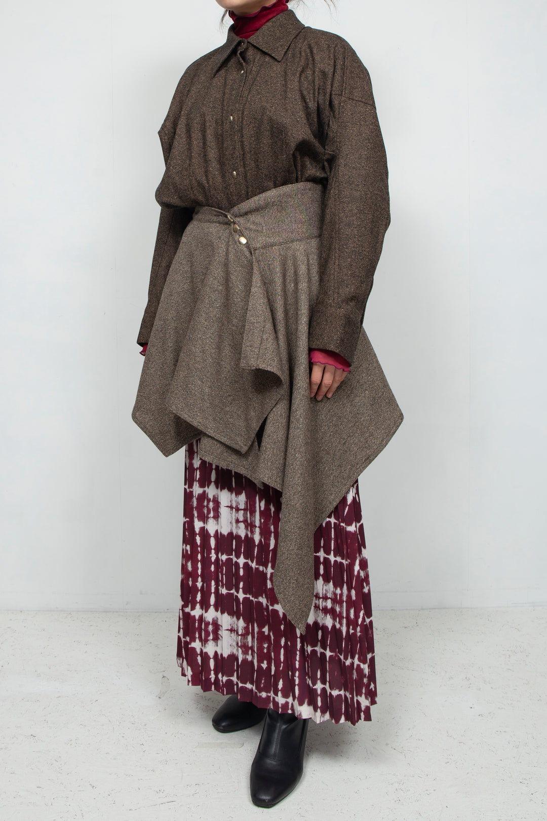 wool shaped rolled skirt BROWN