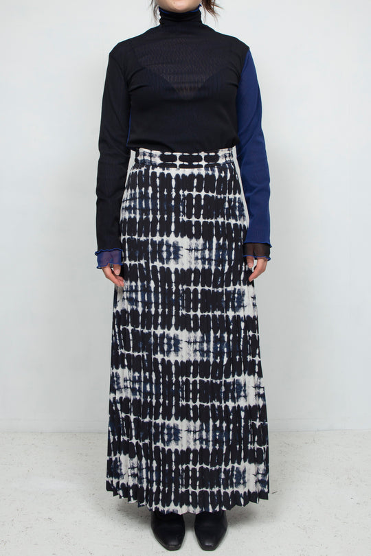 printed pleated skirt NAVY