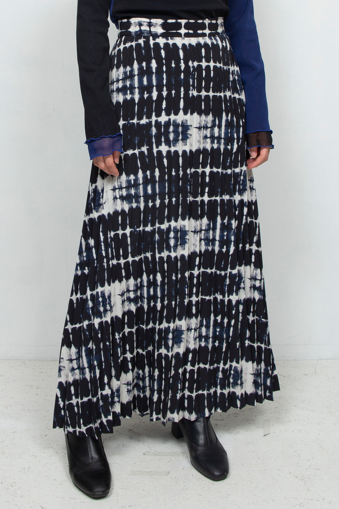 printed pleated skirt NAVY