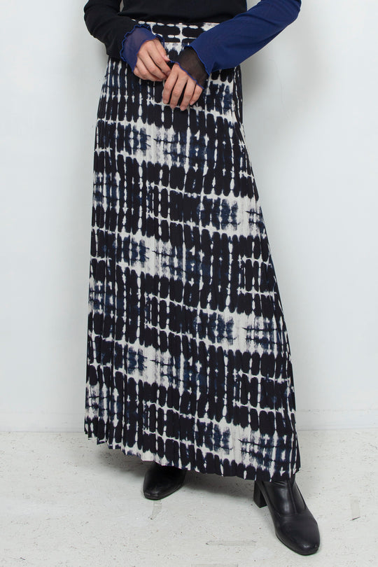 printed pleated skirt NAVY