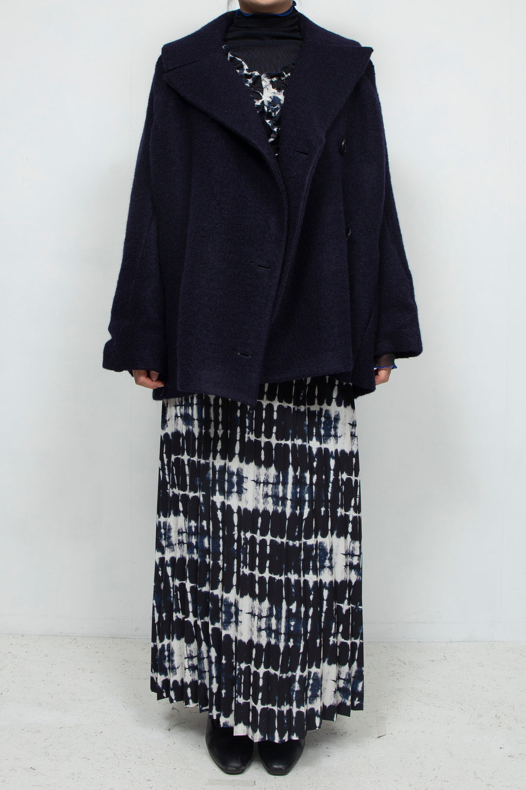 stretch boa coat NAVY