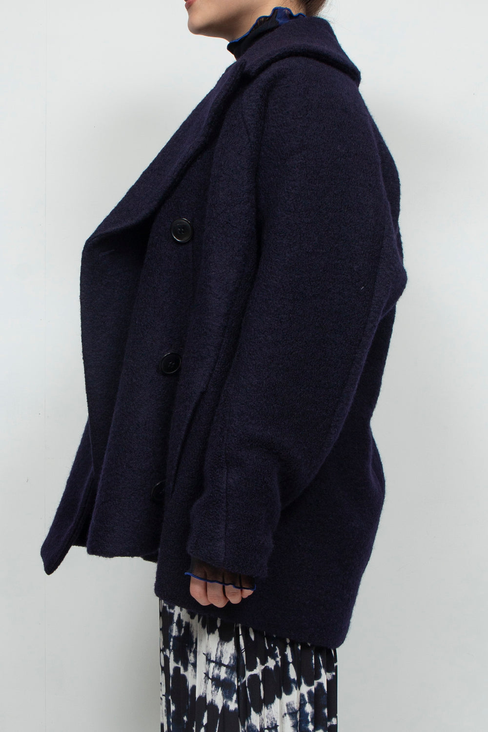 stretch boa coat NAVY