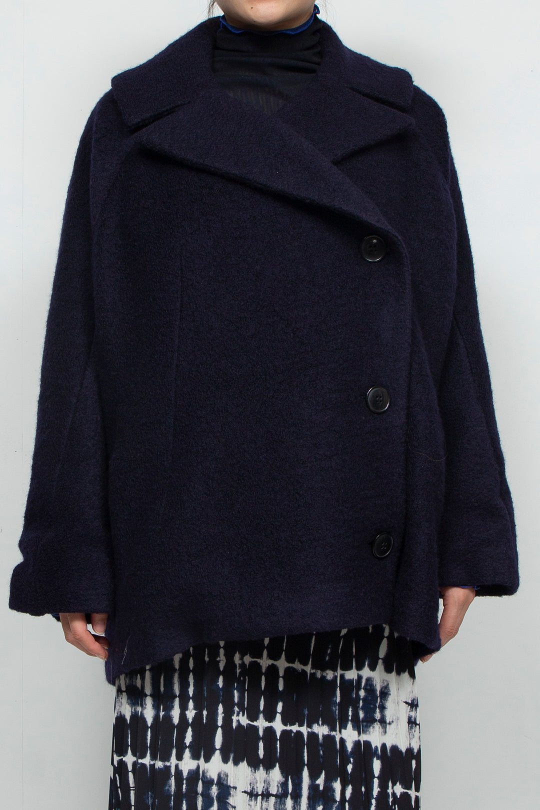 stretch boa coat NAVY