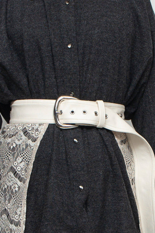 long lace leather belt IVORY