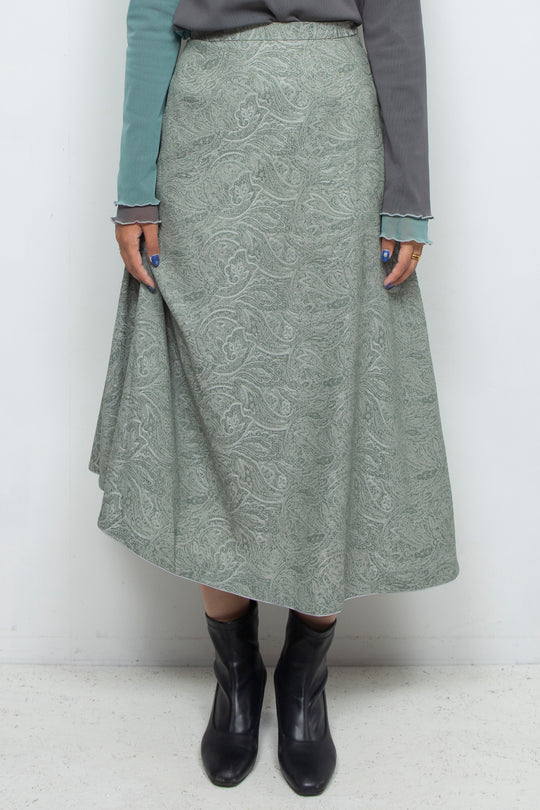 Linen-like Asymmetric Skirt Green