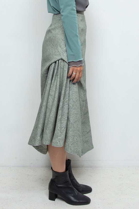 Linen-like Asymmetric Skirt Green