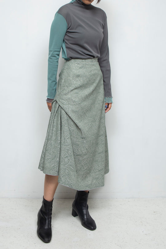 Linen-like Asymmetric Skirt Green