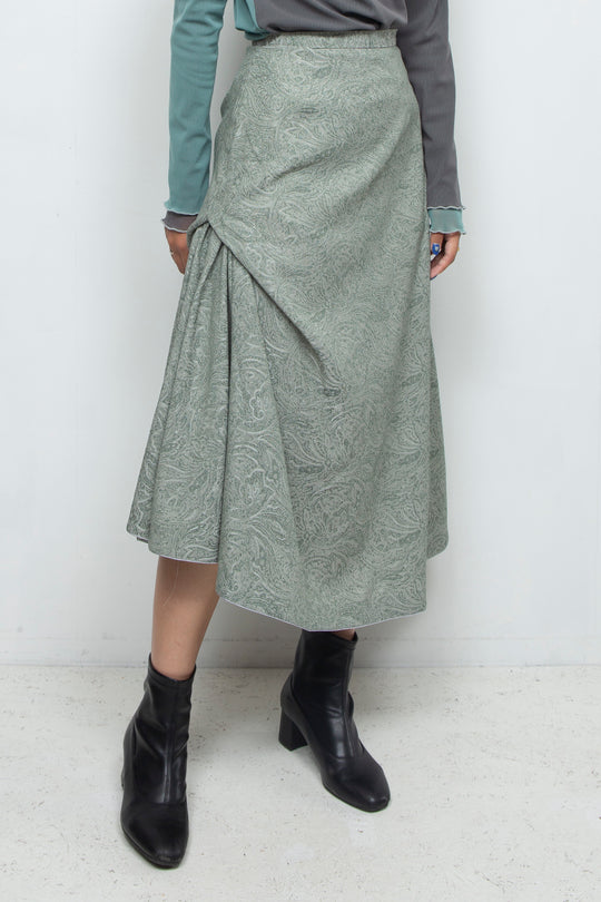 Linen-like Asymmetric Skirt Green