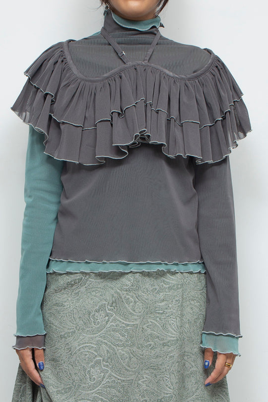 net tulle ruffle bib GRAY