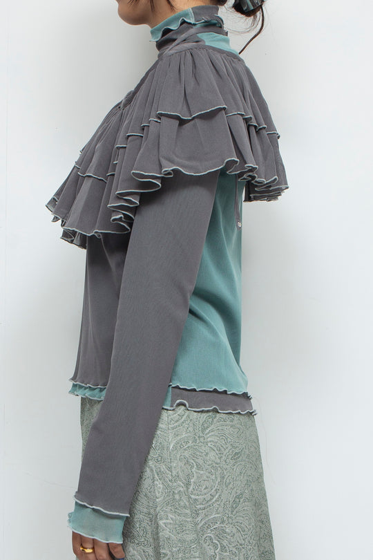 net tulle ruffle bib GRAY