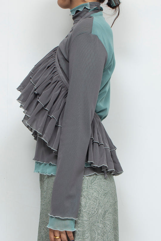 net tulle ruffle bib GRAY