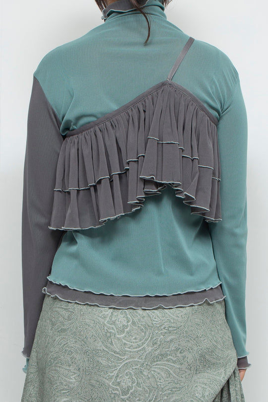 net tulle ruffle bib GRAY