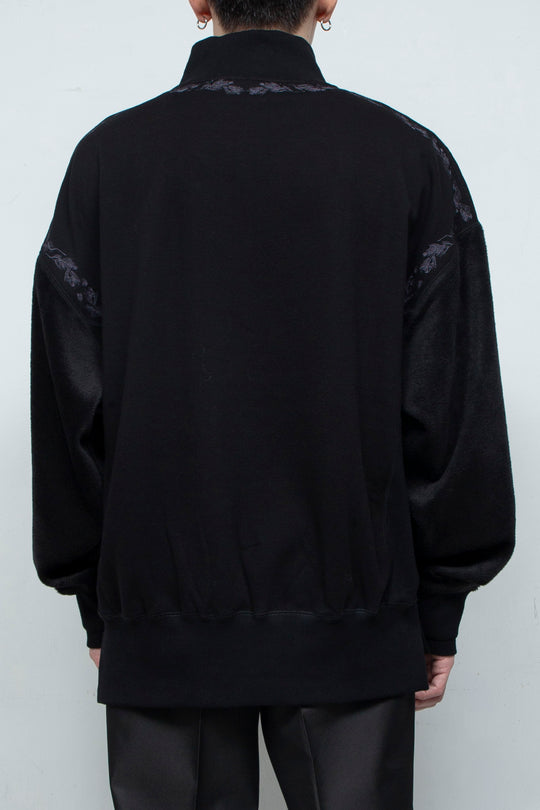 "PINE" Shaggy Pile Paneling Half Zip Sweat BLACK