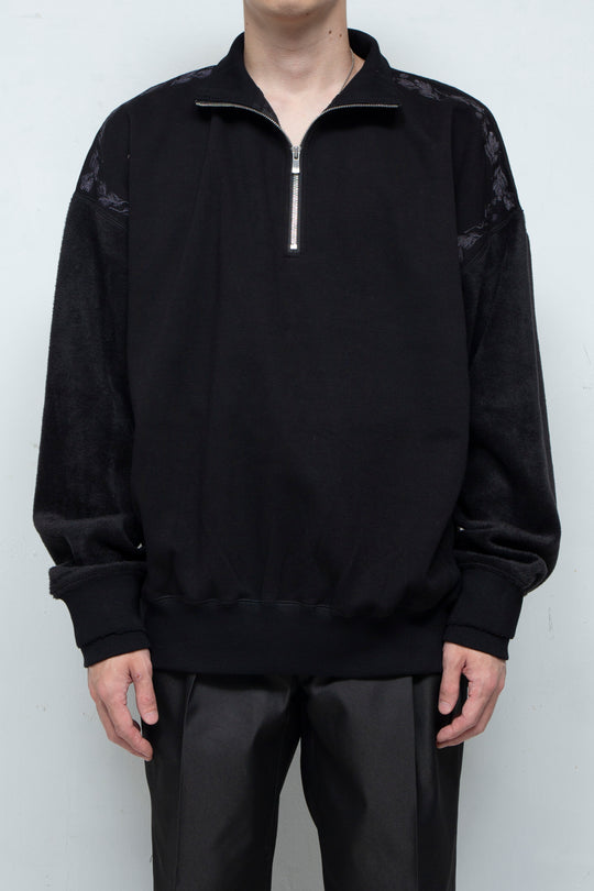 "PINE" Shaggy Pile Paneling Half Zip Sweat BLACK