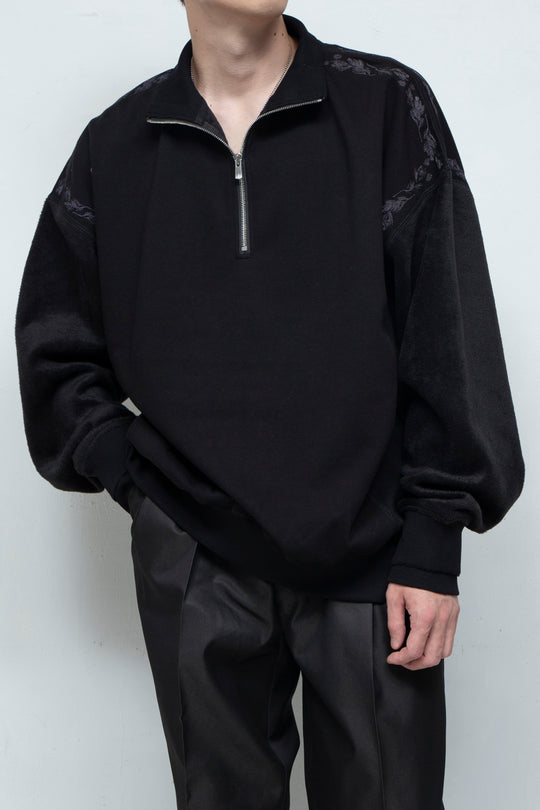 "PINE" Shaggy Pile Paneling Half Zip Sweat BLACK