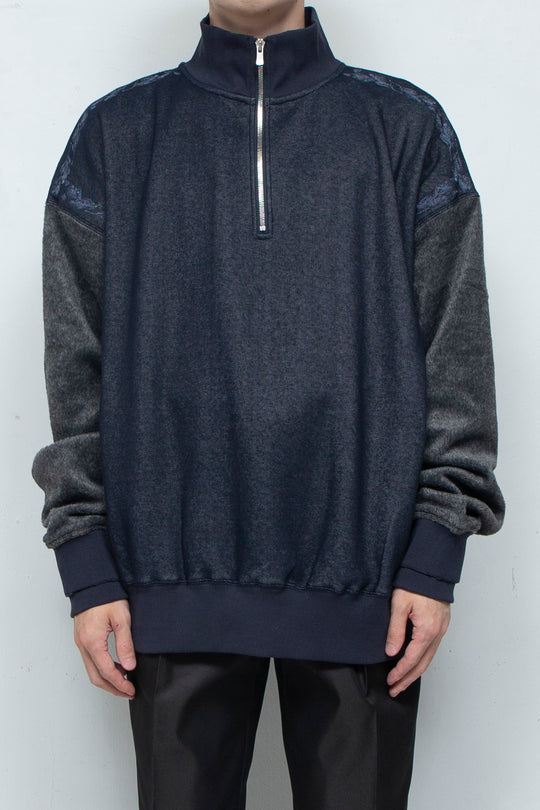 "PINE" Shaggy Pile Paneling Half Zip Sweat NAVY