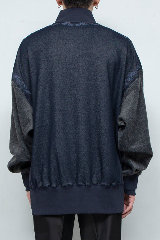 "PINE" Shaggy Pile Paneling Half Zip Sweat NAVY