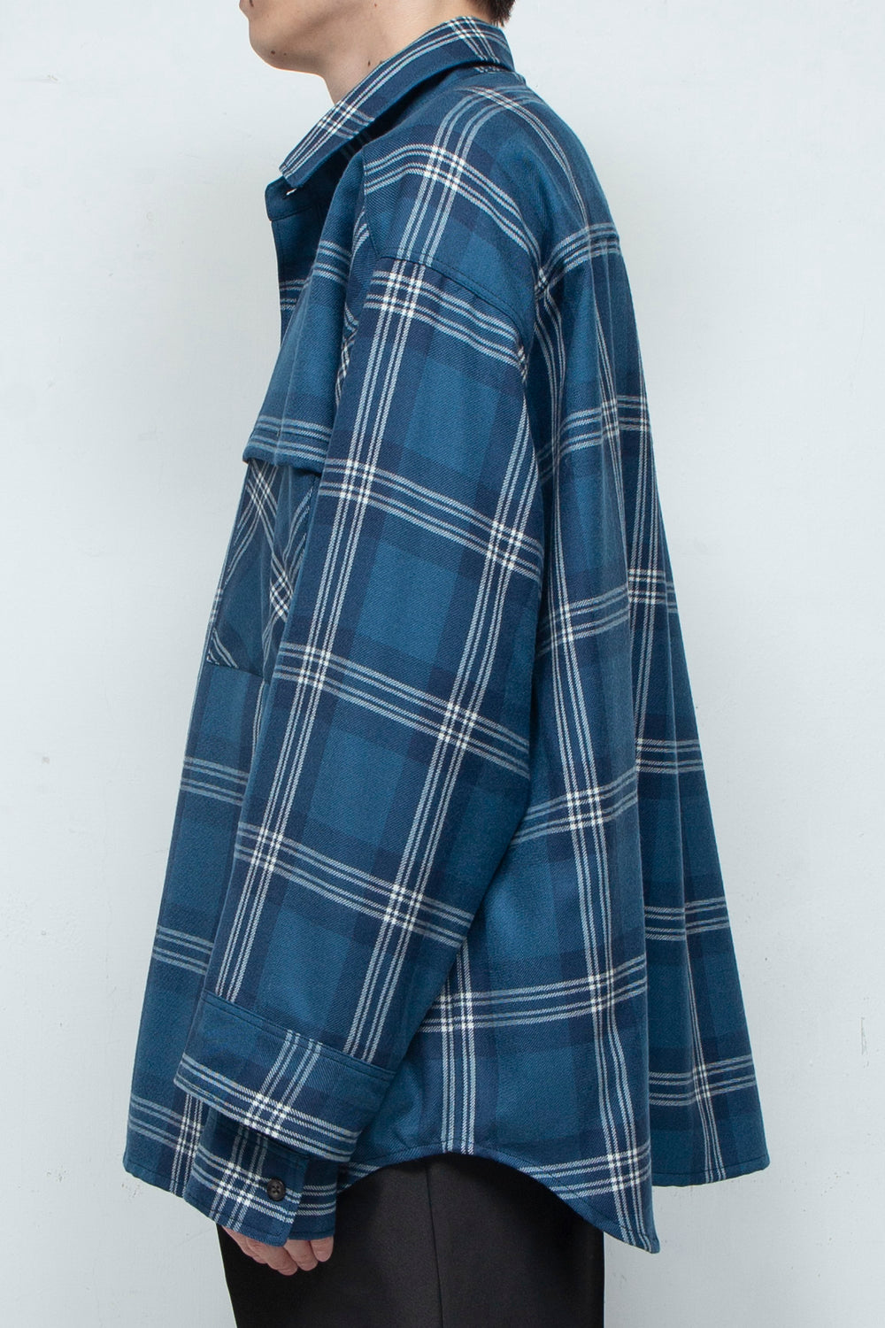 "RIO" Double Sleeve Wool Over Shirt BLUE CHECK