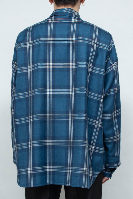 "RIO" Double Sleeve Wool Over Shirt BLUE CHECK