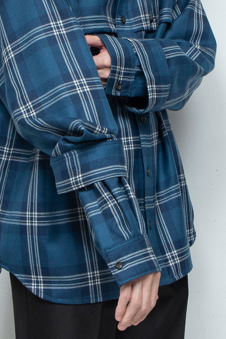 "RIO" Double Sleeve Wool Over Shirt BLUE CHECK