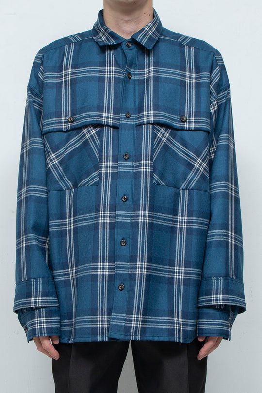 "RIO" Double Sleeve Wool Over Shirt BLUE CHECK