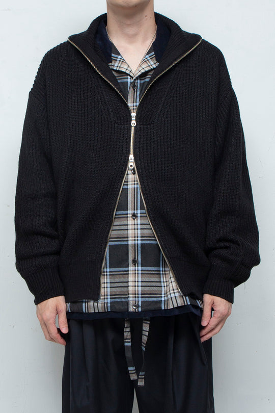 WASHI Wool Mix Drivers Knit Cardigan D.NAVY