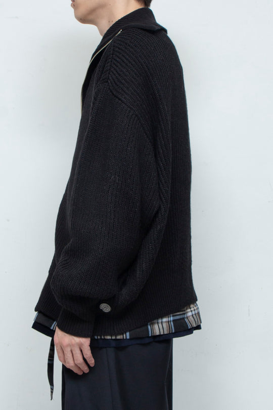 WASHI Wool Mix Drivers Knit Cardigan D.NAVY