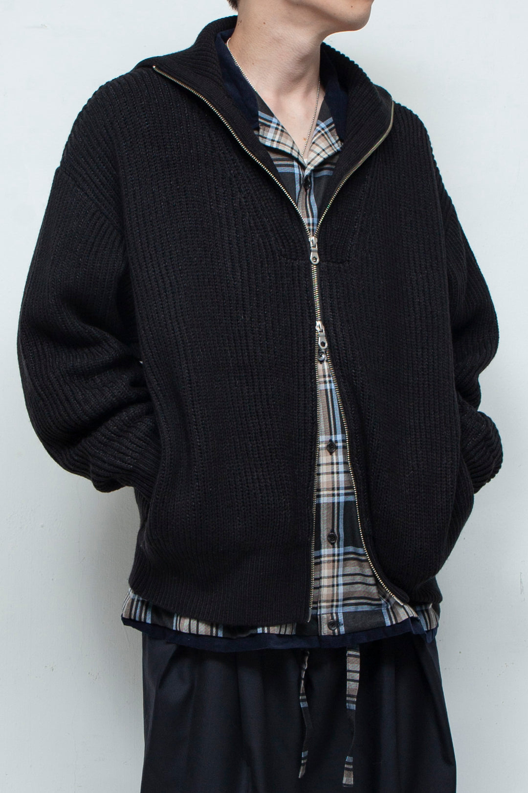 WASHI Wool Mix Drivers Knit Cardigan D.NAVY