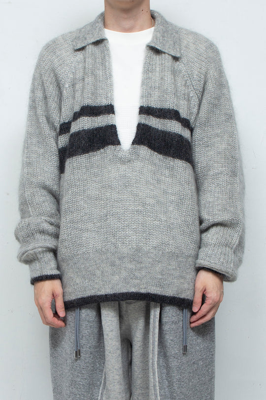 Kid Mohair Wool Border Skipper Polo Knit GREY