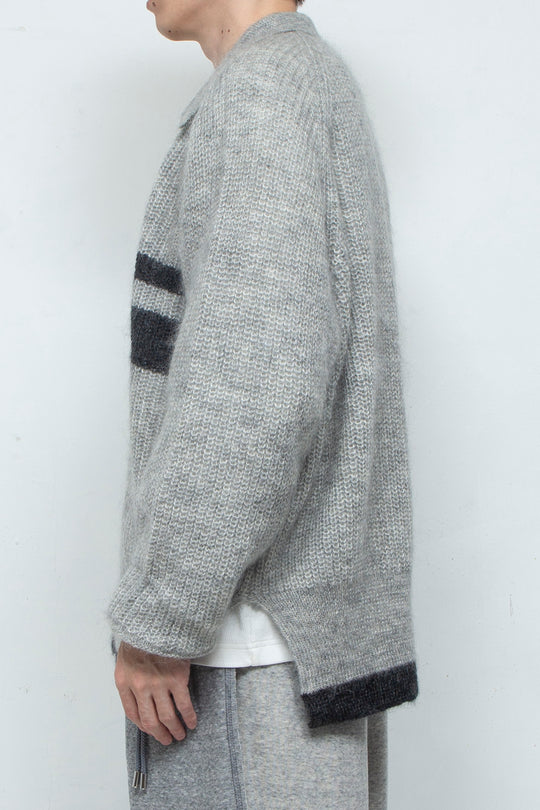 Kid Mohair Wool Border Skipper Polo Knit GREY