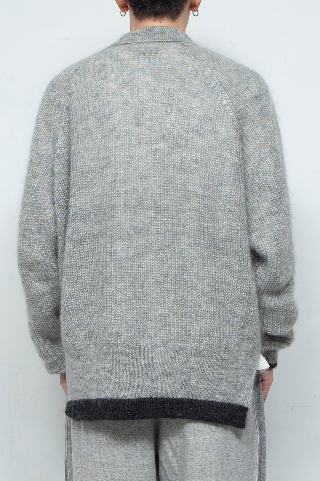 Kid Mohair Wool Border Skipper Polo Knit GREY