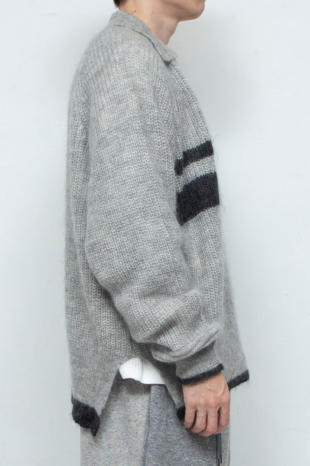 Kid Mohair Wool Border Skipper Polo Knit GREY