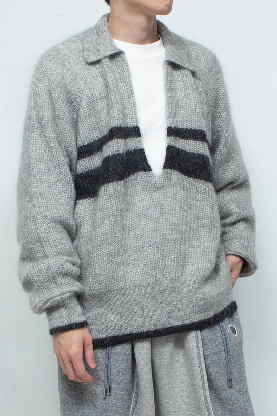 Kid Mohair Wool Border Skipper Polo Knit GREY